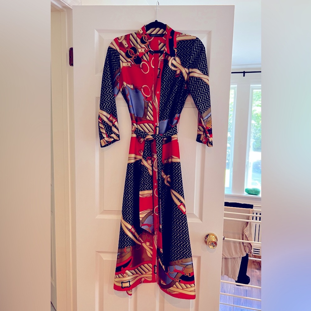 ZARA equestrian print midi dress